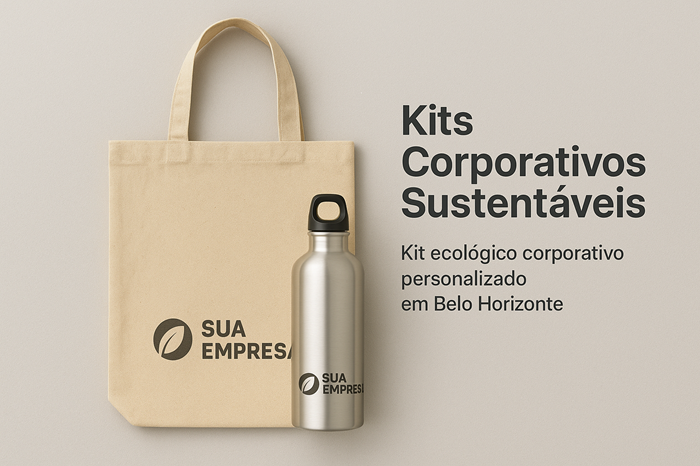 Kit corporativo sustent�vel com ecobag, squeeze e bloco reciclado em BH.