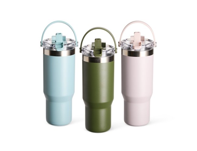 Copo T�rmico 900ml Parede Dupla Inox com Al�a e Canudo em BH